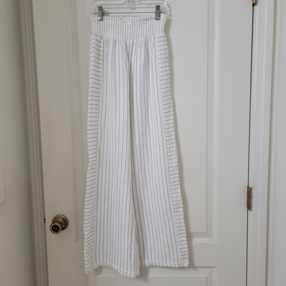 Joie (Size M) Striped Pattern Gauze High Smocked Waistband Wide Leg Pants - Picture 2 of 15